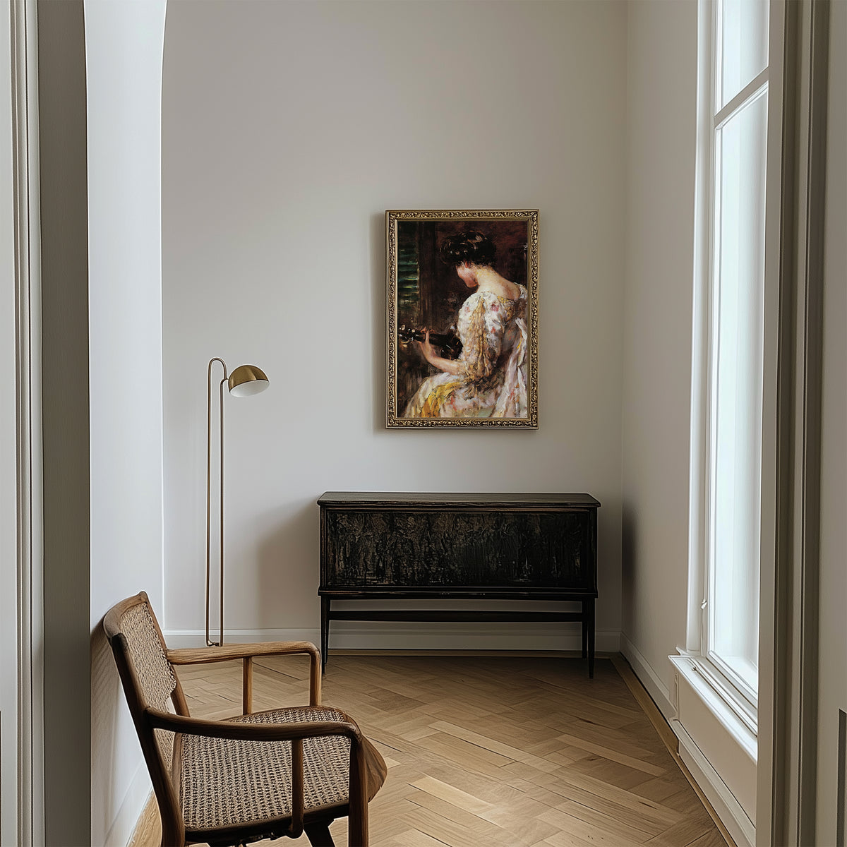 The Mandolin Player by James Carroll Beckwith, framed print mockup
